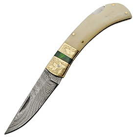 Damascus Lockback Smooth Bone: BK-DM1199