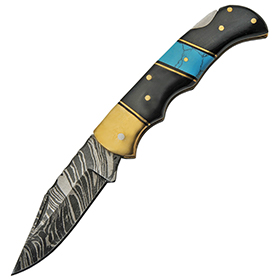 Damascus Lockback Horn/Turquoise: BK-DM1215