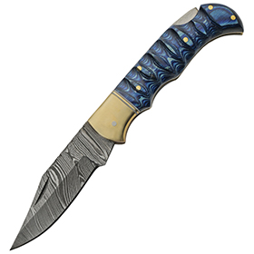 Damascus Grooved Lockback Blue: BK-DM1303BL