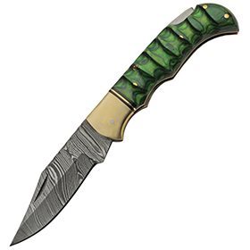 Damascus Grooved Lockback Green: BK-DM1303GN