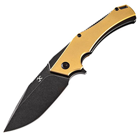 Kansept Knives Hellx Framelock D2 Brass: BK-KT1008B2